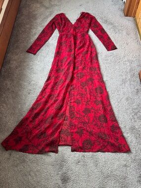 Fallen Star London Red Black Floral Maxi Dress Long Sleeve SIZE 6